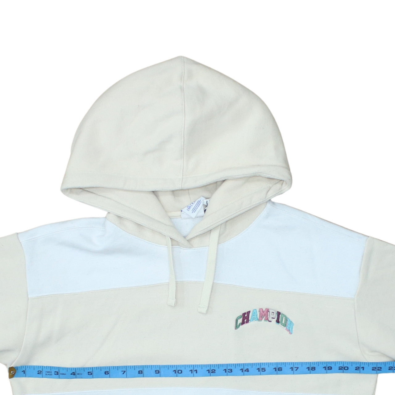 Champion Womens Beige & White Hooded Pullover Sweatshirt Size M