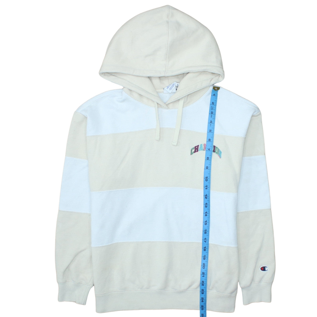 Champion Womens Beige & White Hooded Pullover Sweatshirt Size M