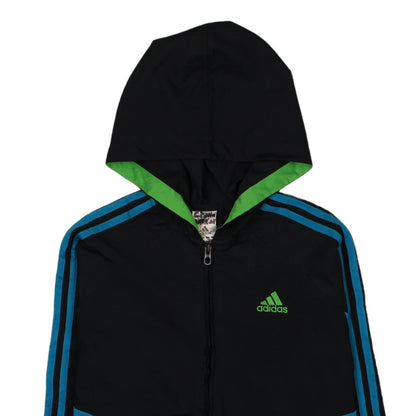 Adidas Boys Blue & Black Track Jacket Hooded Zip Up Size 13-14 Years