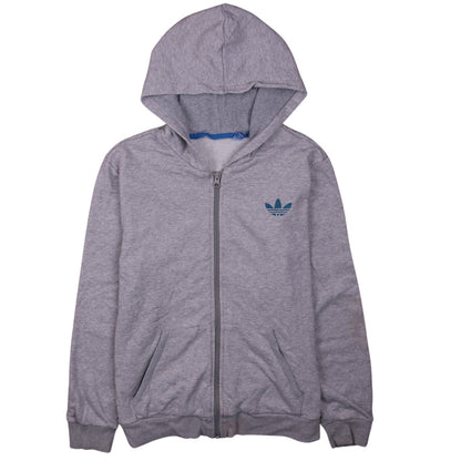 Adidas Boys Grey Full Zip Hoodie 13-14 Years Regular Fit Logo Hooded Sweatshirt