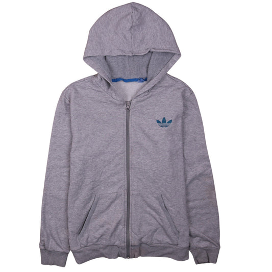 Adidas Boys Grey Full Zip Hoodie 13-14 Years Regular Fit Logo Hooded Sweatshirt