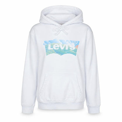 Levi's Women White Small Pullover Hoodie Graphic Print Drawstring