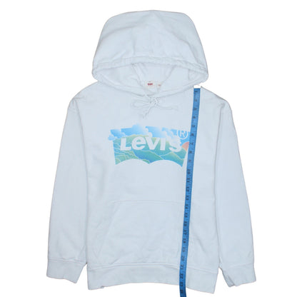 Levi's Women White Small Pullover Hoodie Graphic Print Drawstring