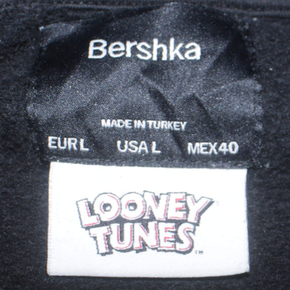 Bershka Men’s Black Looney Tunes Hoodie L Pullover Graphic Sweatshirt