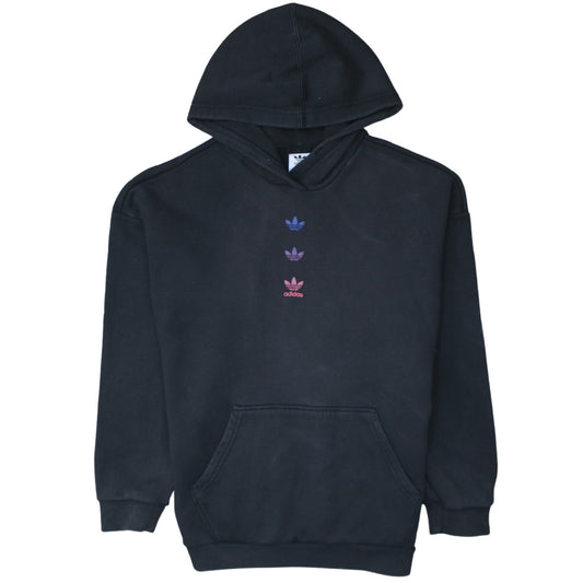 Adidas Womens Black Pullover Hoodie UK 8 Logo Print Cotton Blend