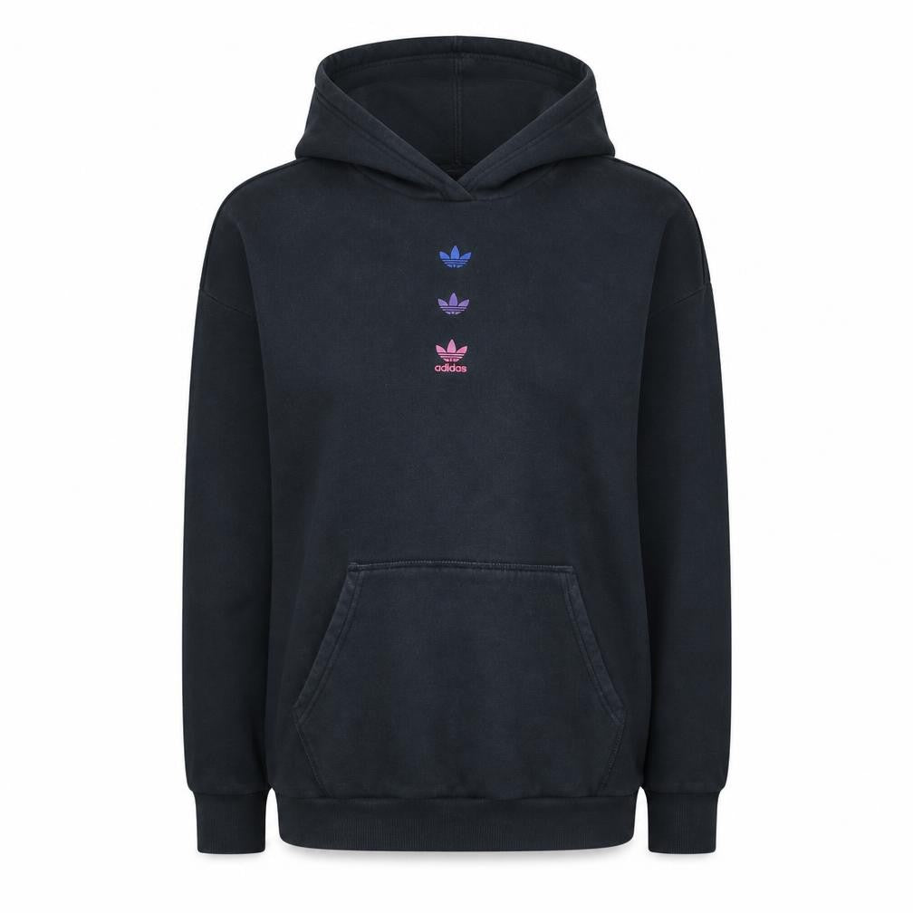 Front view of Adidas women’s black pullover hoodie uk 8 logo print cotton blend