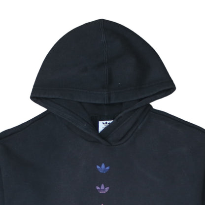 Adidas Womens Black Pullover Hoodie UK 8 Logo Print Cotton Blend