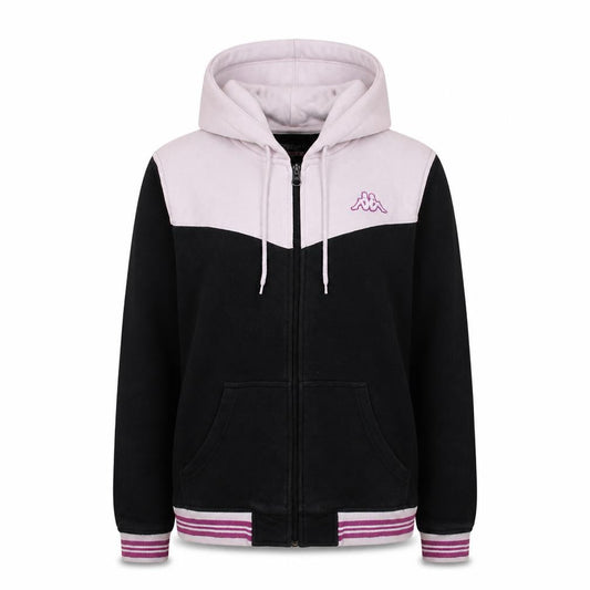 Front view of Kappa women’s black white full zip hoodie xl casual sweatshirt