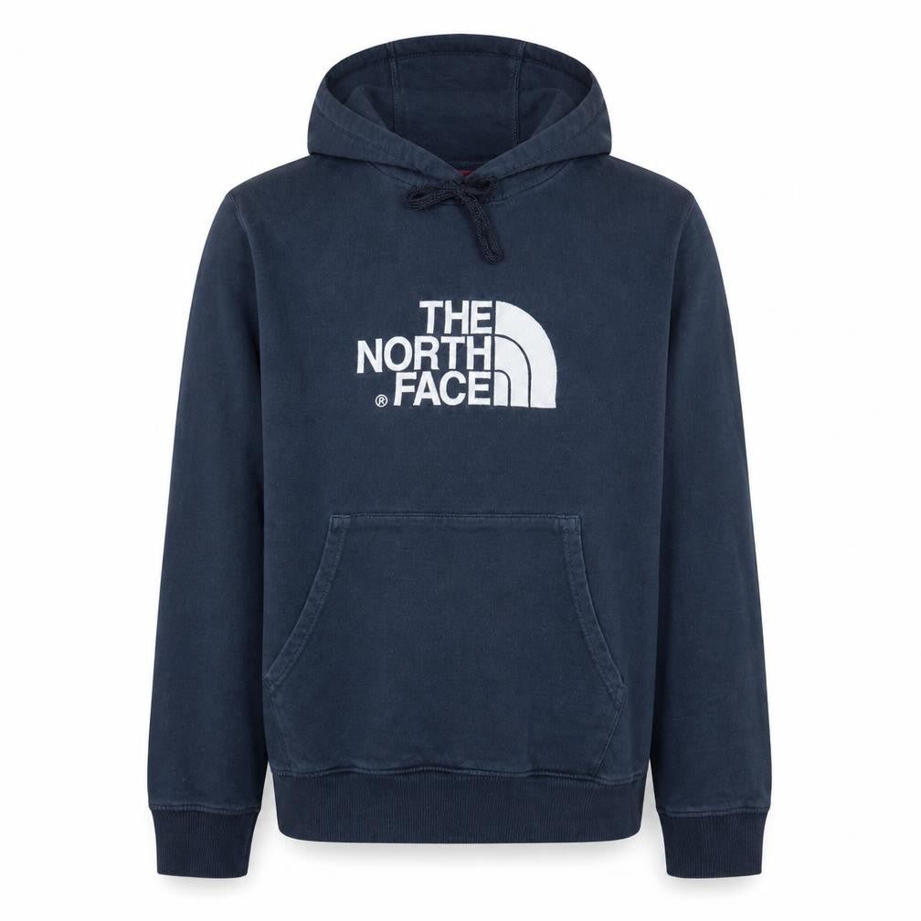 Front view of The North Face Men's Blue Pullover Hoodie, size L, Outdoor Cotton