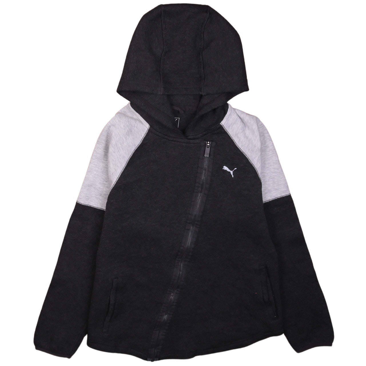Puma Women Black Grey Full Zip Hoodie Size 12 Cotton Blend