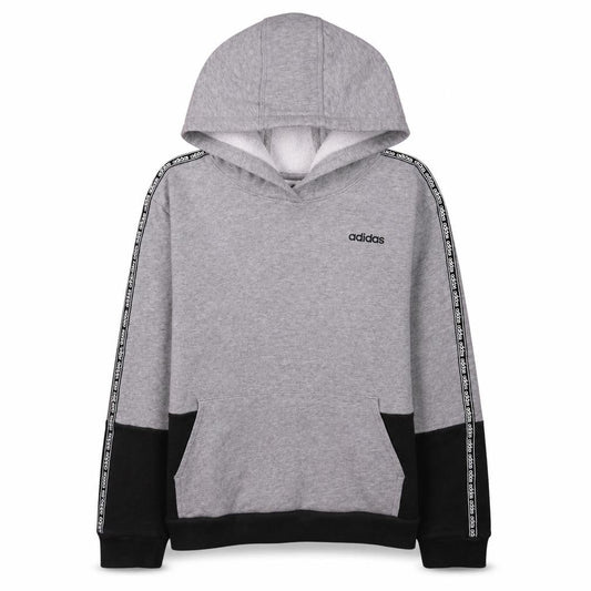 Front view of Adidas girls’ grey pullover hoodie 14 years hooded colourblock sweatshirt