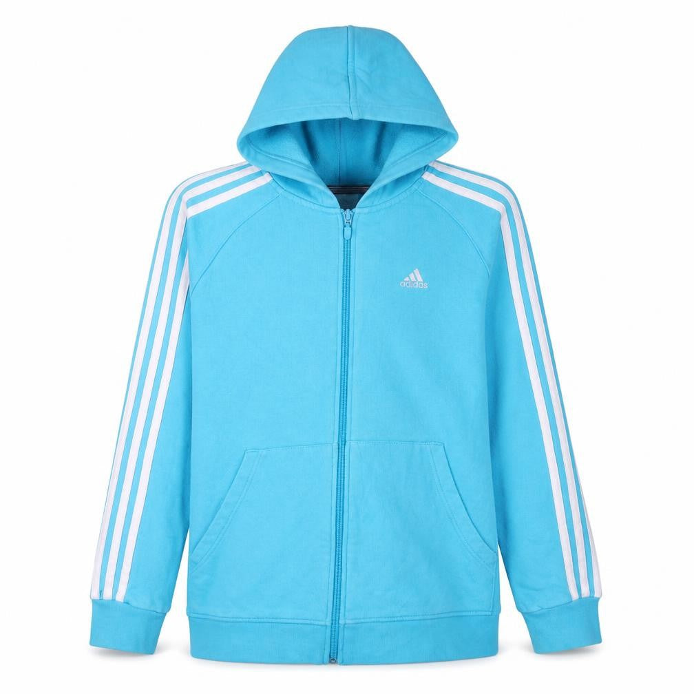 Front view of Adidas Teens Blue Full Zip Hoodie 164 Logo Sportswear