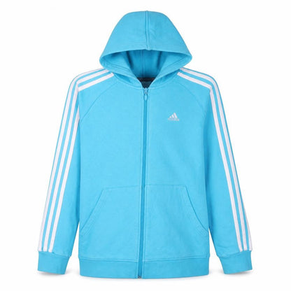 Front view of Adidas Teens Blue Full Zip Hoodie 164 Logo Sportswear