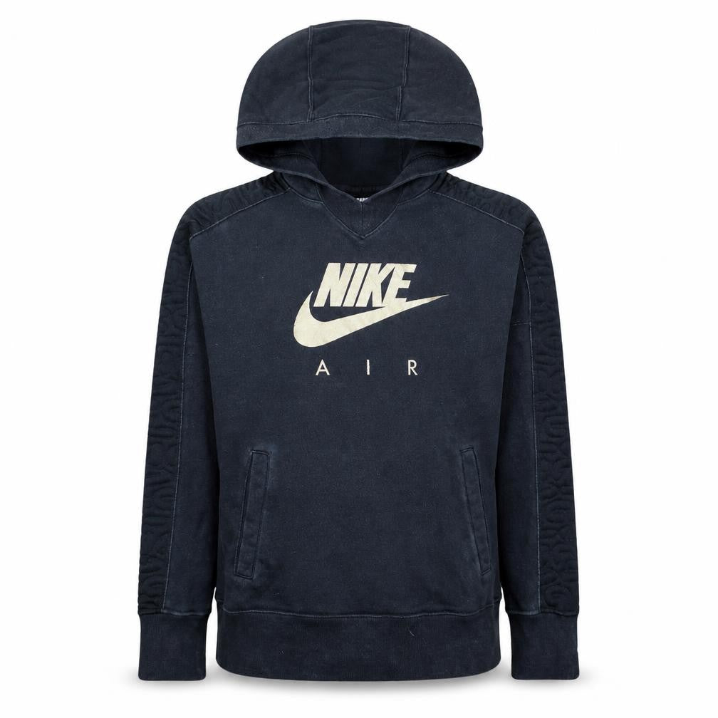 Front view of Nike girls’ black air pullover hoodie fleece sweatshirt, size 146