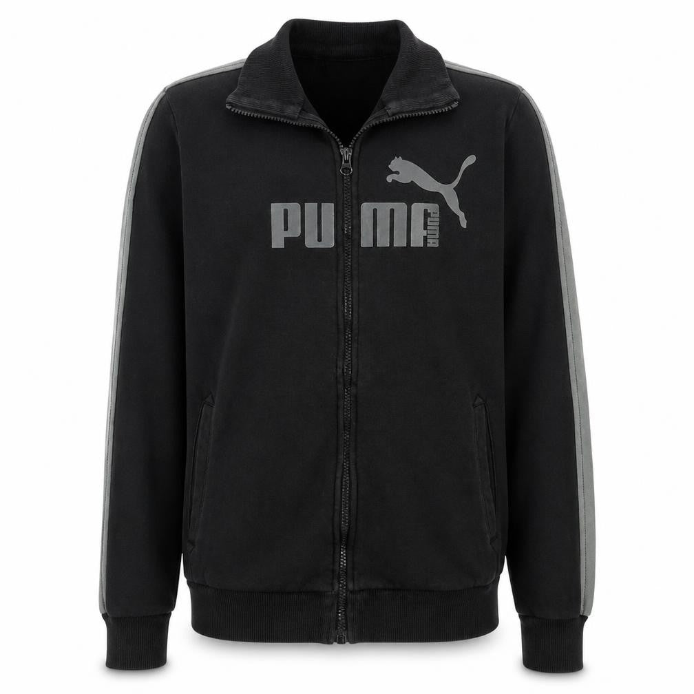 Front view of Puma Teens Black Track Jacket XL Full Zip Sports Fleece Regular Fit