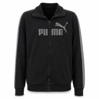 Front view of Puma Teens Black Track Jacket XL Full Zip Sports Fleece Regular Fit