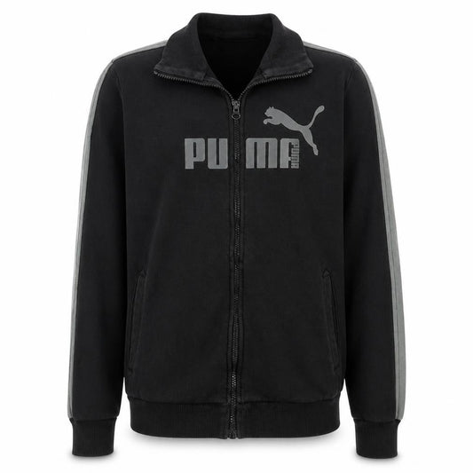 Front view of Puma Teens Black Track Jacket XL Full Zip Sports Fleece Regular Fit