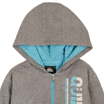 Quiksilver Boys Grey Full Zip Hoodie M 10-12 Sherpa Lined Fleece Sweatshirt
