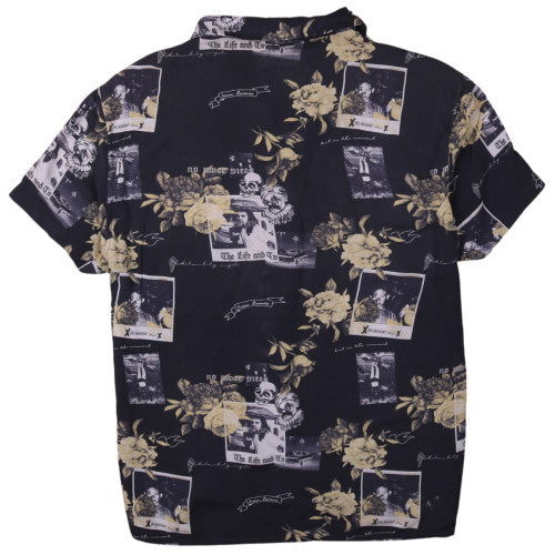 Primark Men’s Black Floral Graphic Short Sleeve Relaxed Fit Shirt Medium