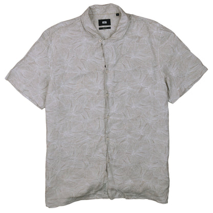 WE Men’s Beige Regular Fit Band Collar Short Sleeve Linen Cotton Shirt XL