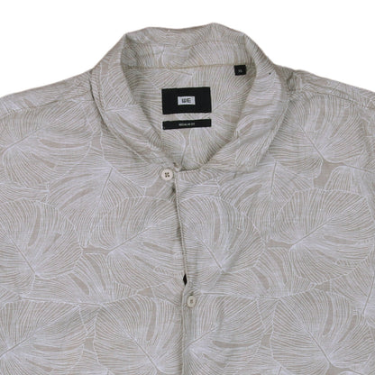 WE Men’s Beige Regular Fit Band Collar Short Sleeve Linen Cotton Shirt XL