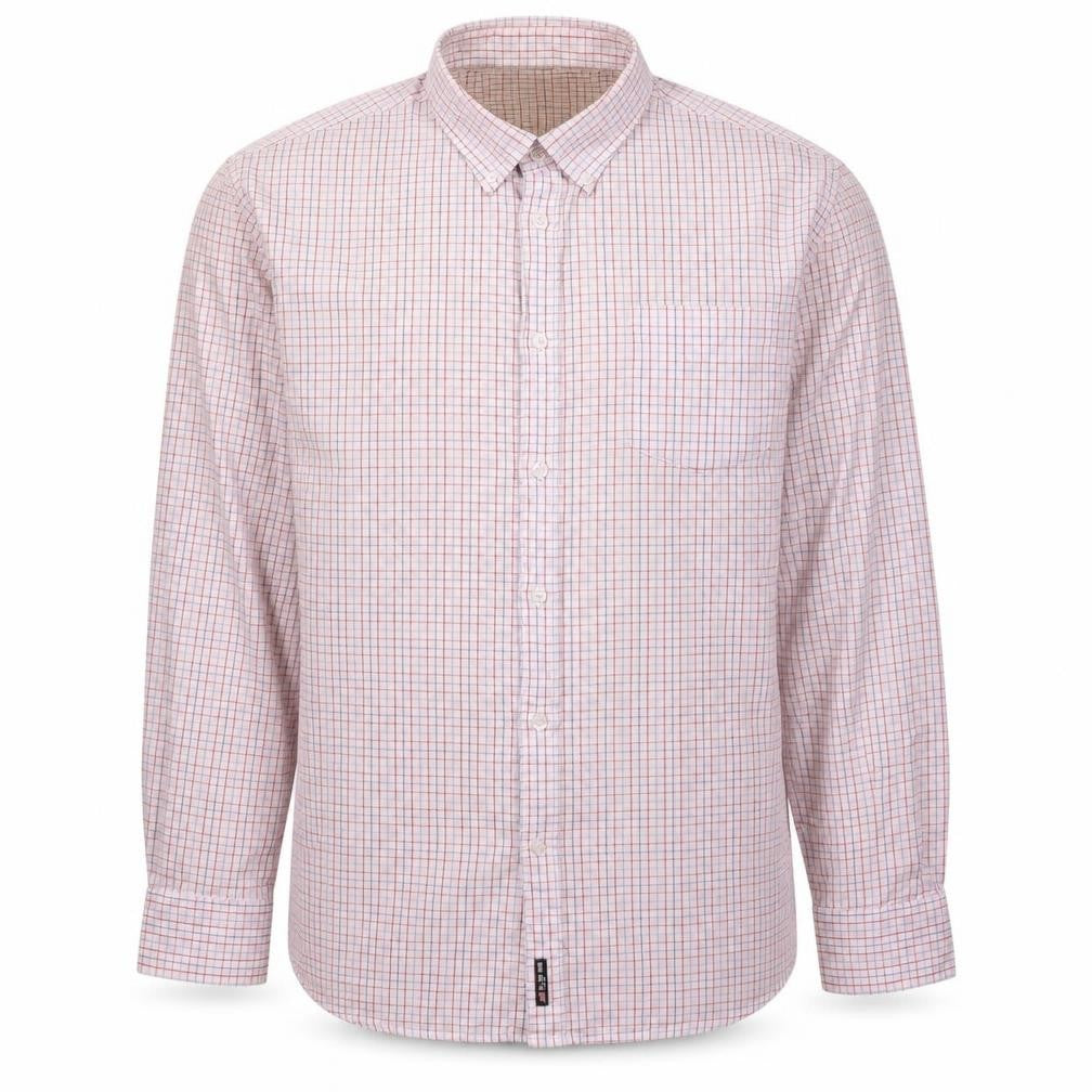 Front view of U.S. Polo Assn. Men's Beige Check Button-Down Shirt, size 16.5