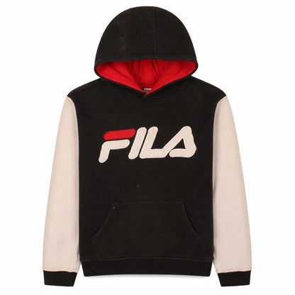 Fila Boys Black Colourblock Pullover Hoodie Size 18/20 Logo Design