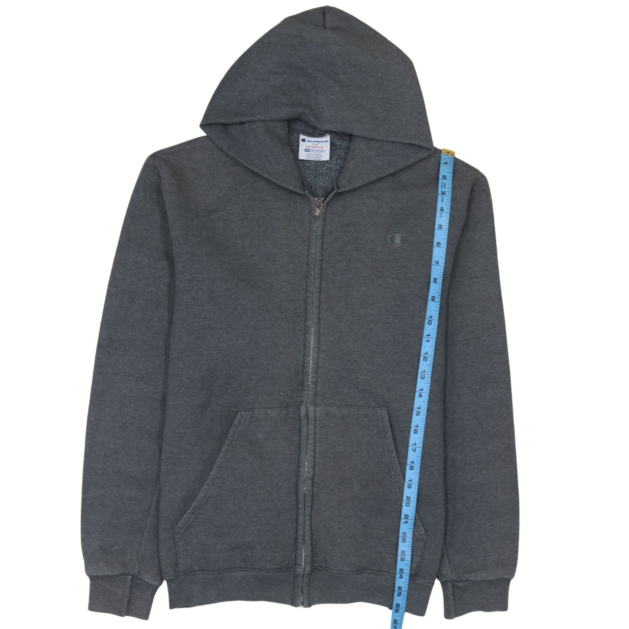 Champion Men’s Grey Full Zip Hoodie 2XL Fleece Logo Sweatshirt