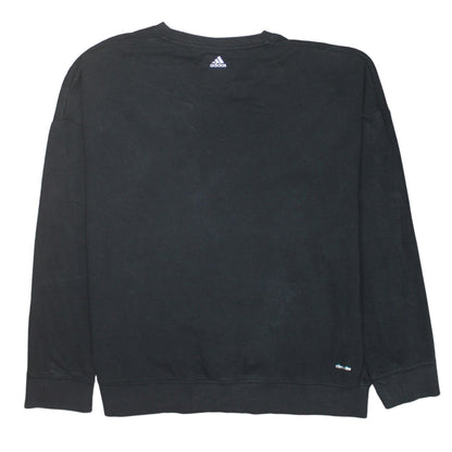 Adidas Women Black Crew Neck Pullover Sweatshirt L Climalite Logo Print