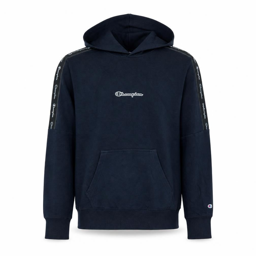 Front view of Champion Men's Blue Medium Pullover Hoodie Logo Sweatshirt