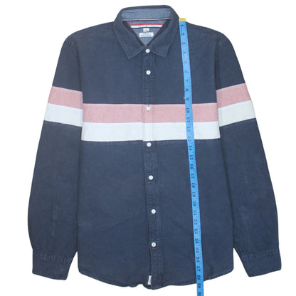 Tommy Hilfiger Men’s Blue Colourblock Cotton Shirt L Slim Fit