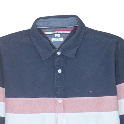 Tommy Hilfiger Men’s Blue Colourblock Cotton Shirt L Slim Fit