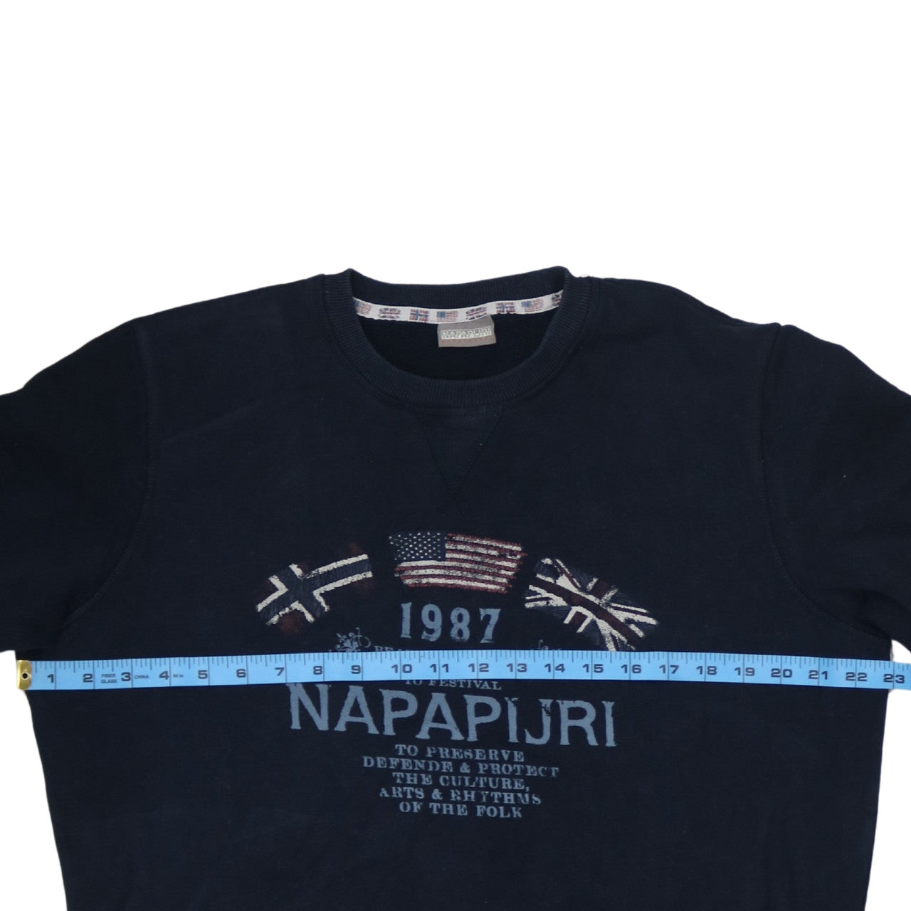 Napapijri Men's Blue Logo Crew Neck Pullover Sweatshirt L