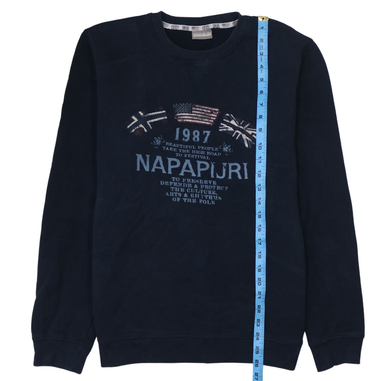 Napapijri Men's Blue Logo Crew Neck Pullover Sweatshirt L