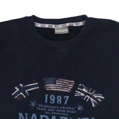 Napapijri Men's Blue Logo Crew Neck Pullover Sweatshirt L