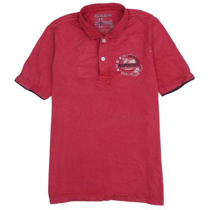 Napapijri Men's Red Heritage Polo Shirt Size M Cotton Logo Design