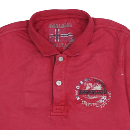 Napapijri Men's Red Heritage Polo Shirt Size M Cotton Logo Design