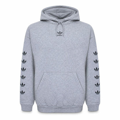 Adidas Men Grey Pullover Hoodie L Logo Fleece Sportswear