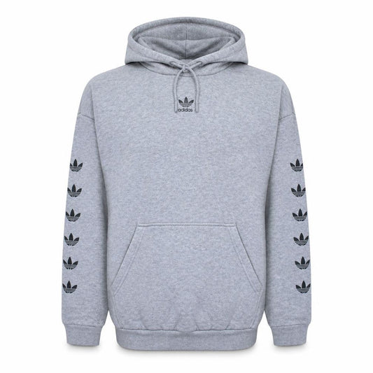 Adidas Men Grey Pullover Hoodie L Logo Fleece Sportswear