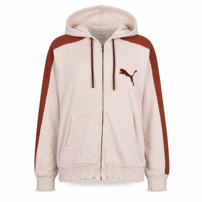 Front view of Puma Women's Beige & Brown Full Zip Hoodie, size S, Casual Sportswear