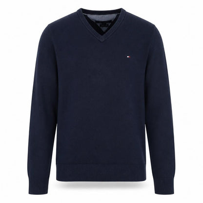 Tommy Hilfiger Men’s Blue V-Neck Cotton Cashmere Pullover Sweatshirt M