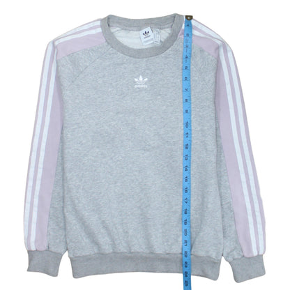 Adidas Women Grey & Lilac 3-Stripes Crew Neck Pullover Sweatshirt UK 6