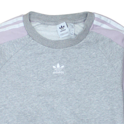 Adidas Women Grey & Lilac 3-Stripes Crew Neck Pullover Sweatshirt UK 6