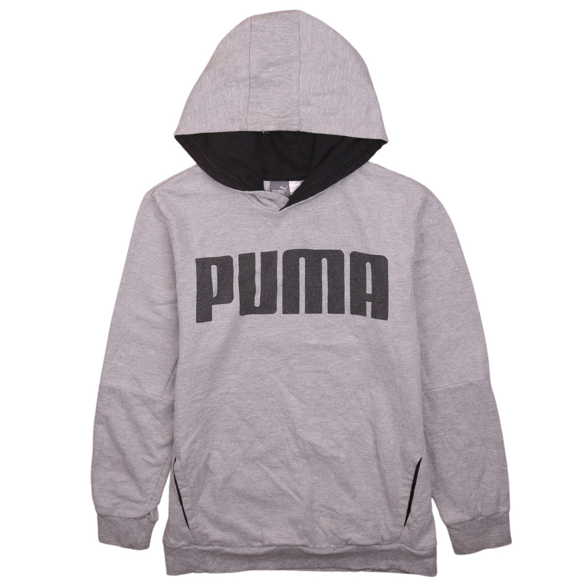 Puma Teens Grey Pullover Hoodie L Graphic Logo Cotton Blend