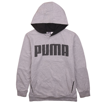 Puma Teens Grey Pullover Hoodie L Graphic Logo Cotton Blend