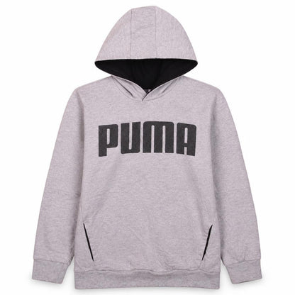 Puma Teens Grey Pullover Hoodie L Graphic Logo Cotton Blend