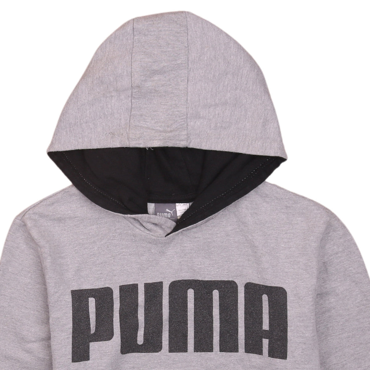 Puma Teens Grey Pullover Hoodie L Graphic Logo Cotton Blend