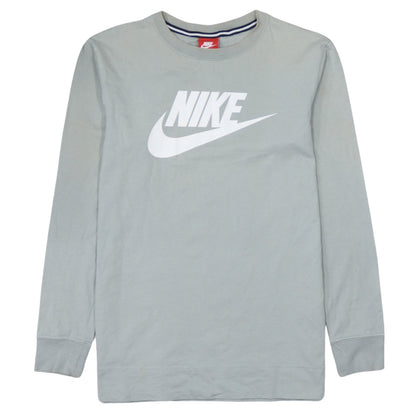 Nike Men's Grey Long Sleeve Graphic Logo Top XS