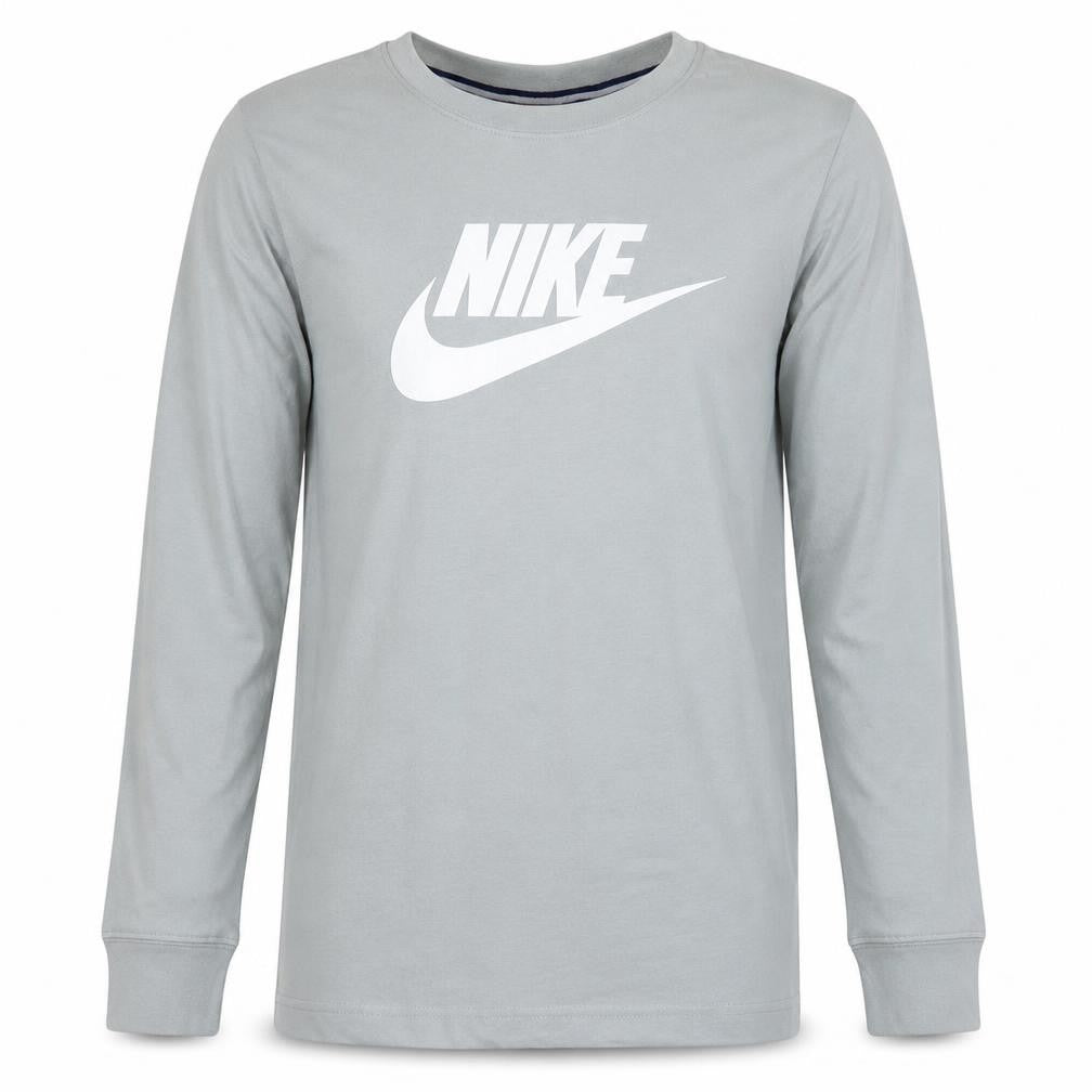 Front view of Nike Men's Grey Long Sleeve Graphic Logo Top XS