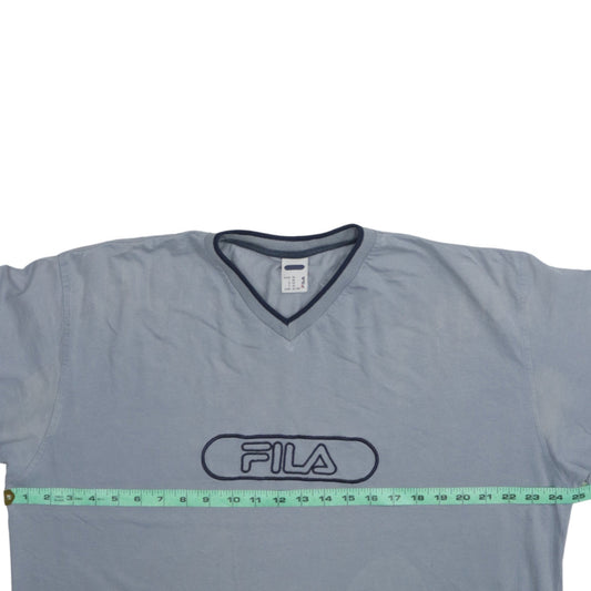 Fila Men's Blue XL V-Neck Logo Cotton Short Sleeve T-Shirt